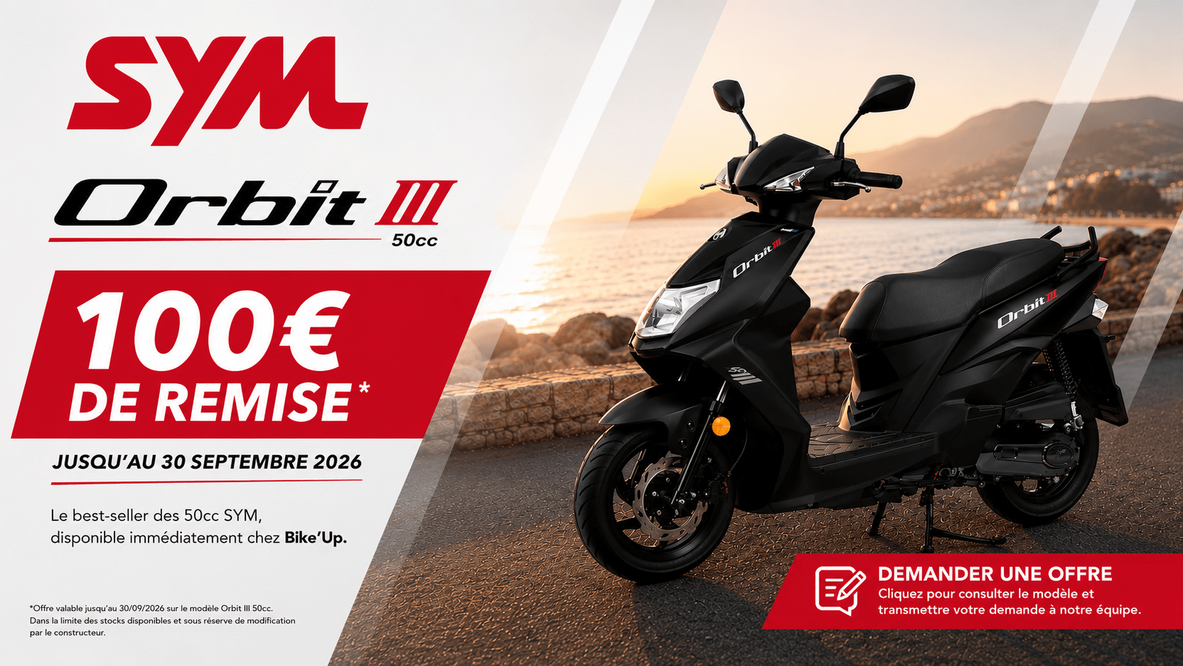 Scooter SYM Orbit III 50 pas cher à Nice avec 100 euros de remise