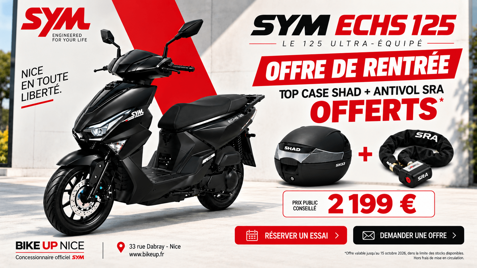 Offre de rentrée SYM ECHS 125 chez Bike'Up Nice