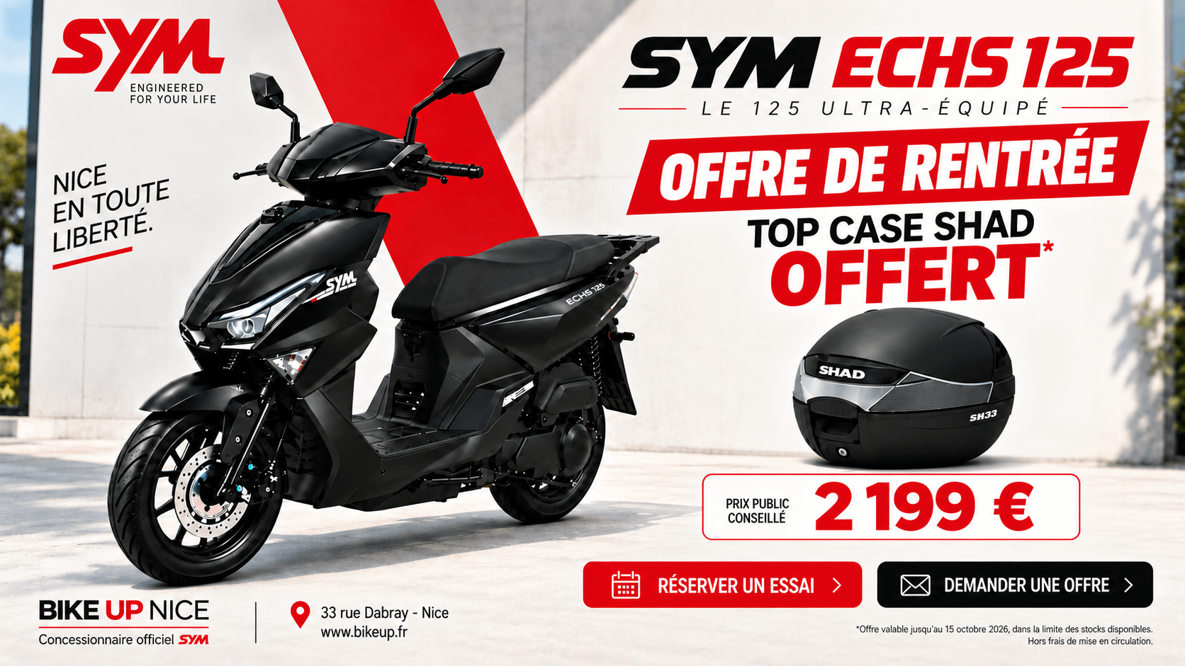 Offre de rentrée SYM ECHS 125 chez Bike'Up Nice